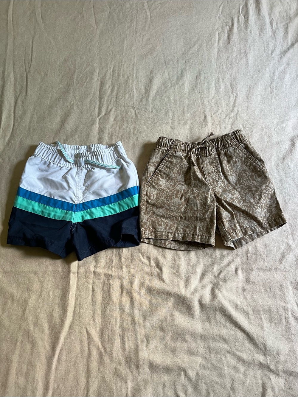 Kids Colorblock Swim Shorts and Tan Floral Shorts Set